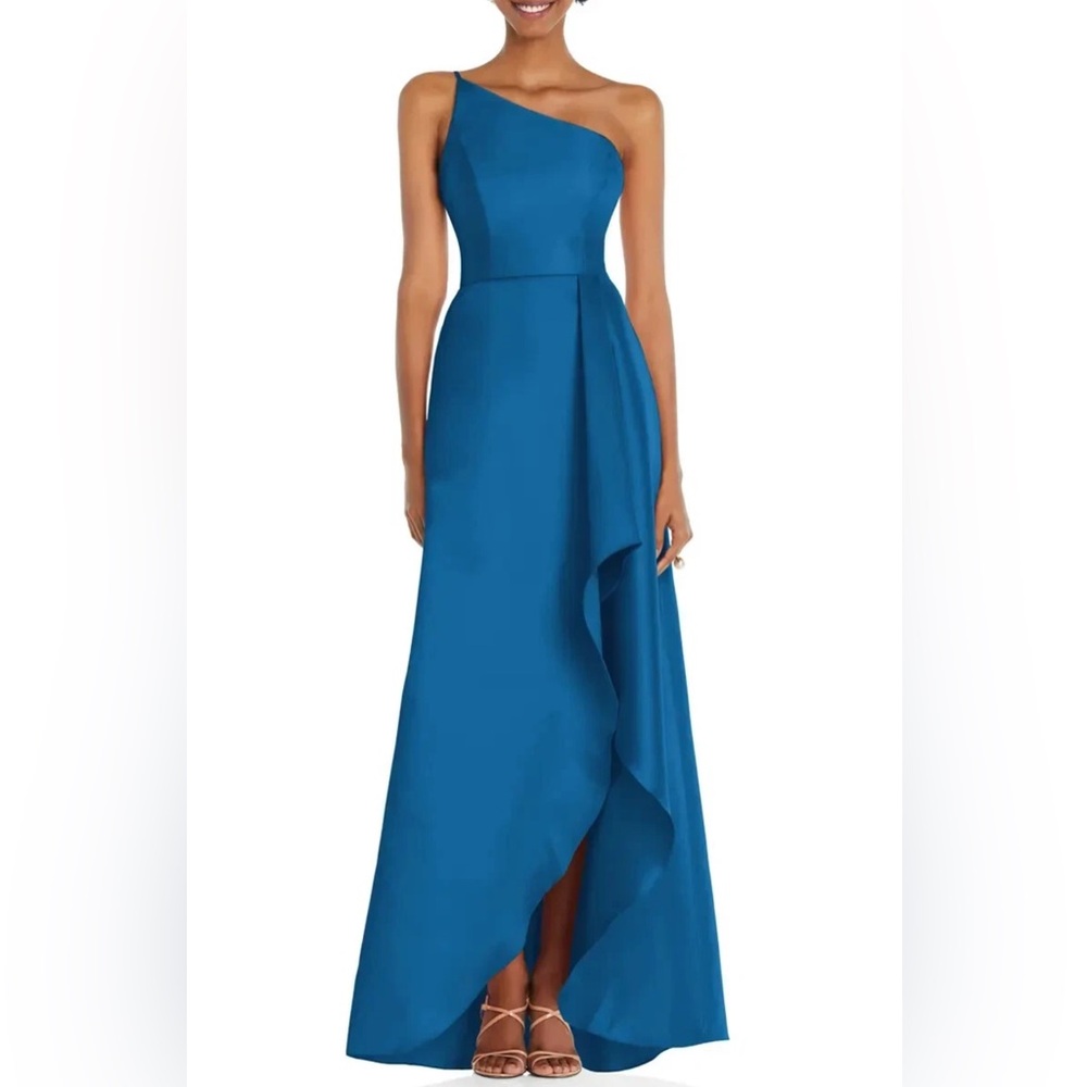 ALFRED SUNG One-Shoulder Teal Blue Gown
